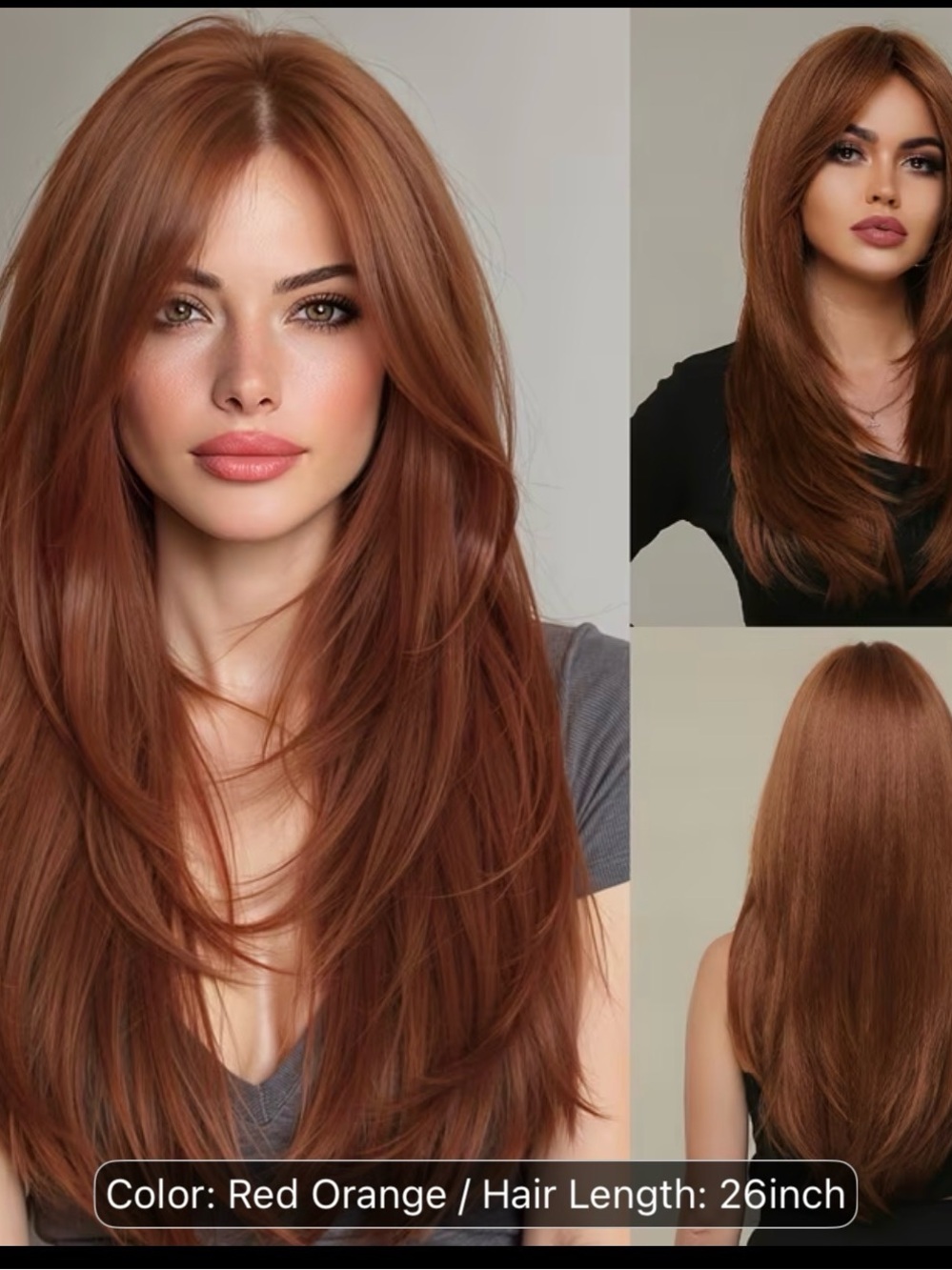 Natural Red Orange Long Layered Women's Wig - Sleek Straight Style